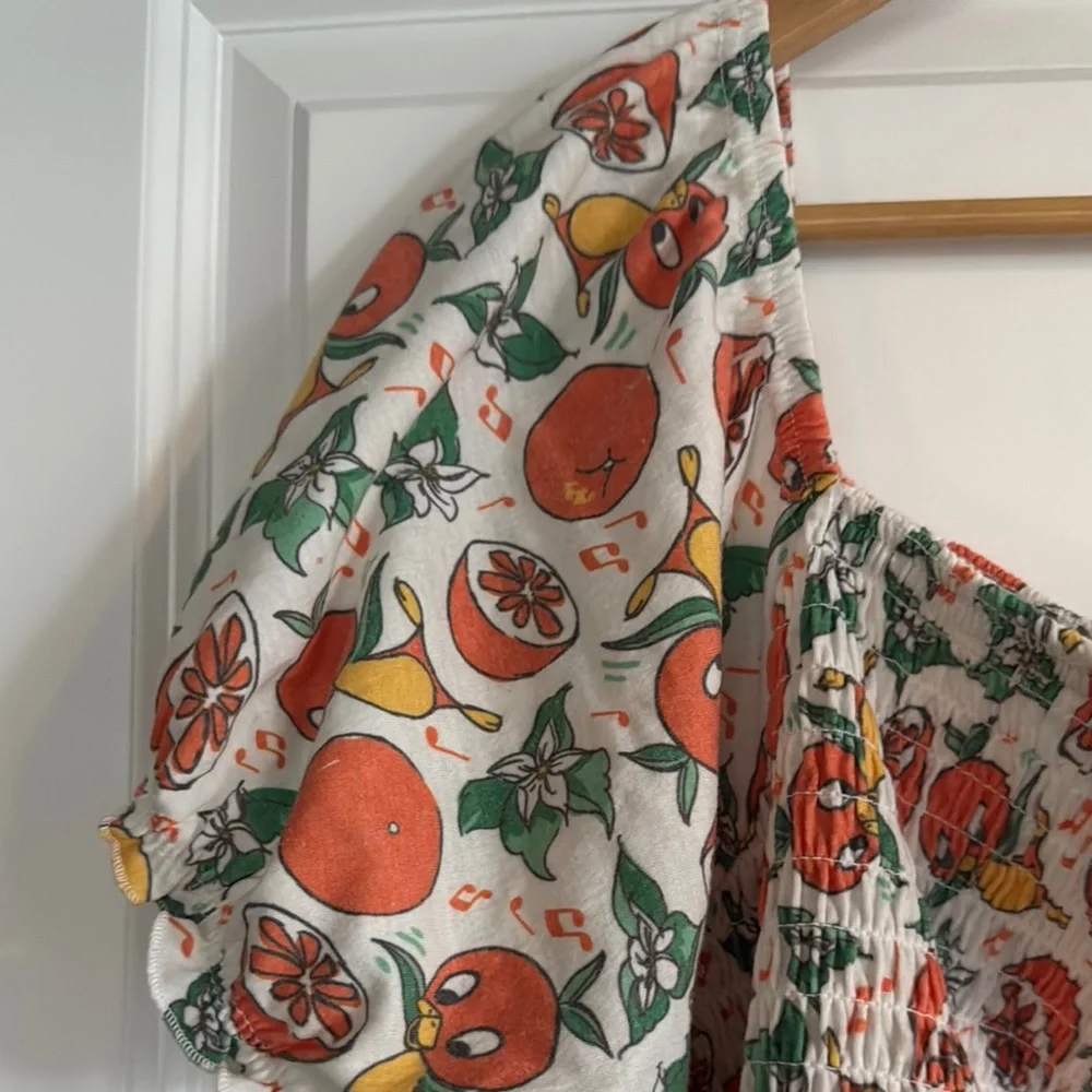 Disney Orange Bird White and orange Smocked Puff Sleeve Blouse - Picture 3 of 5